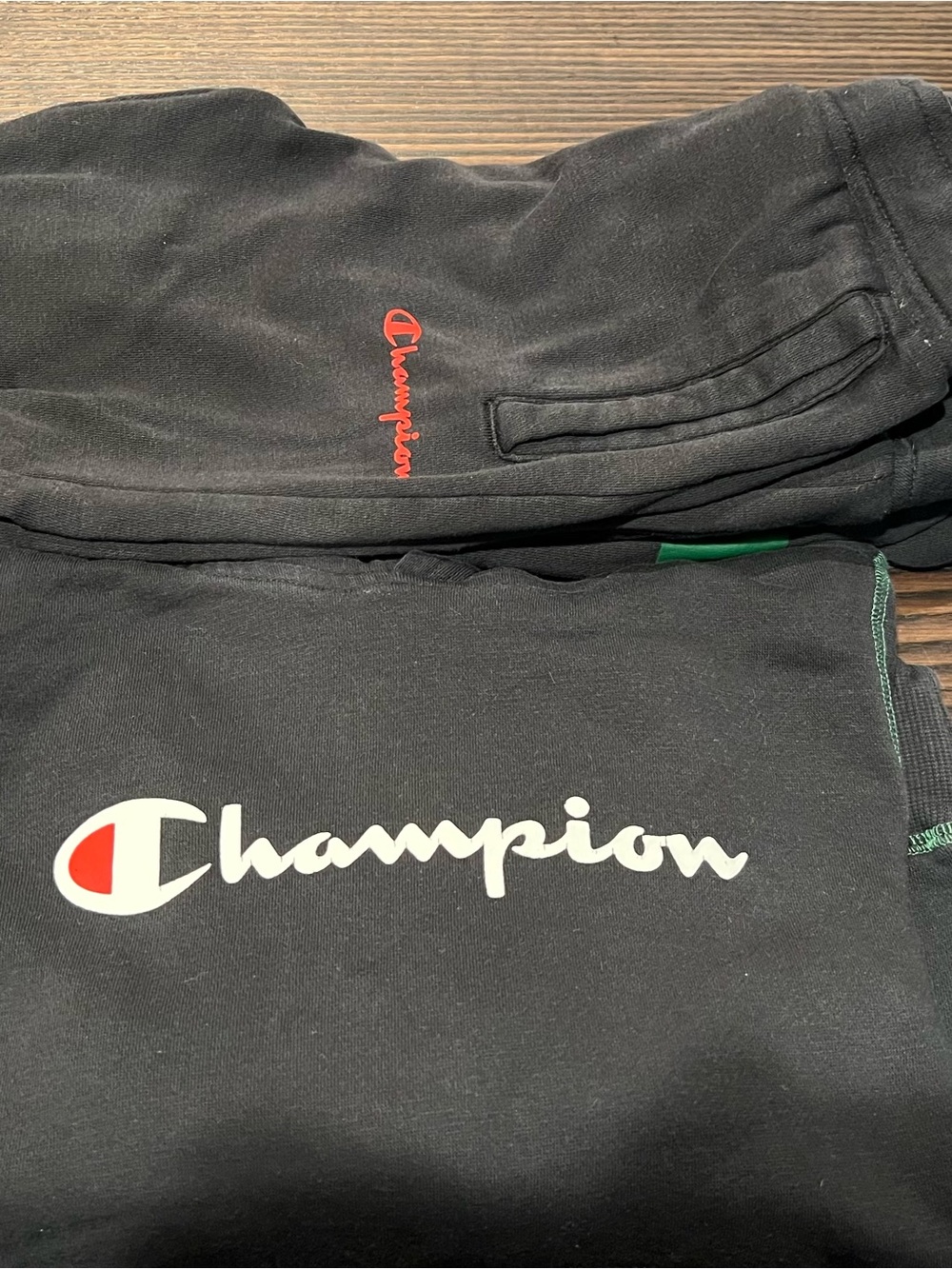 Champion Kids Black Sweatpants and Hoodie with White & Red Logo